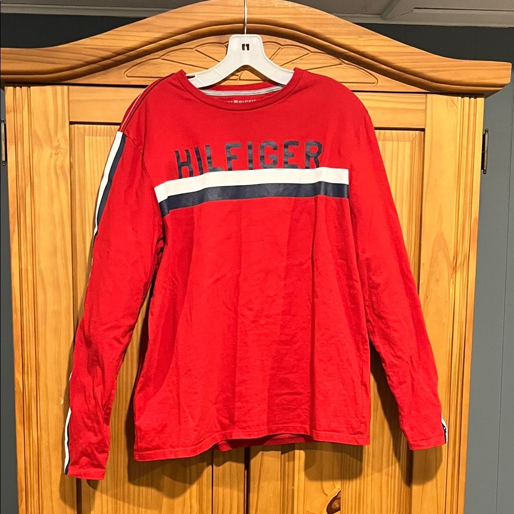 Tommy Hilfiger Red Crewneck with Stripe Accents